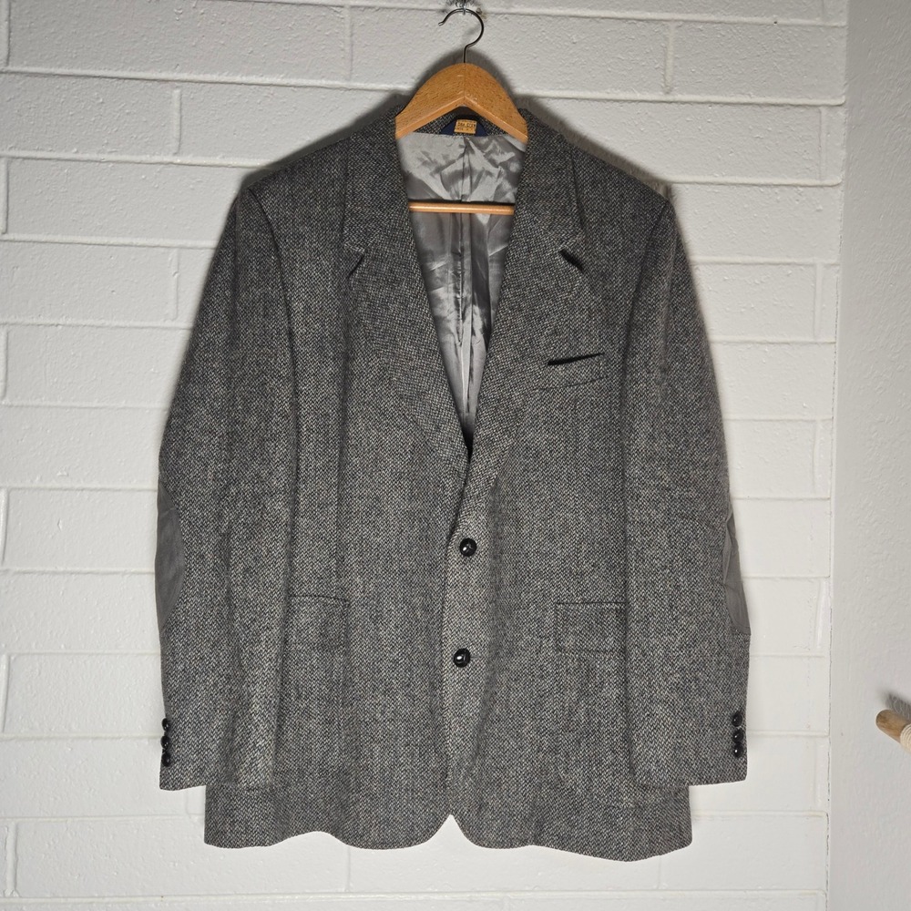 Vtg Pendleton Mens Blazer Sport Coat Wool Tweed Elbow Patches Grey Academia 52 L